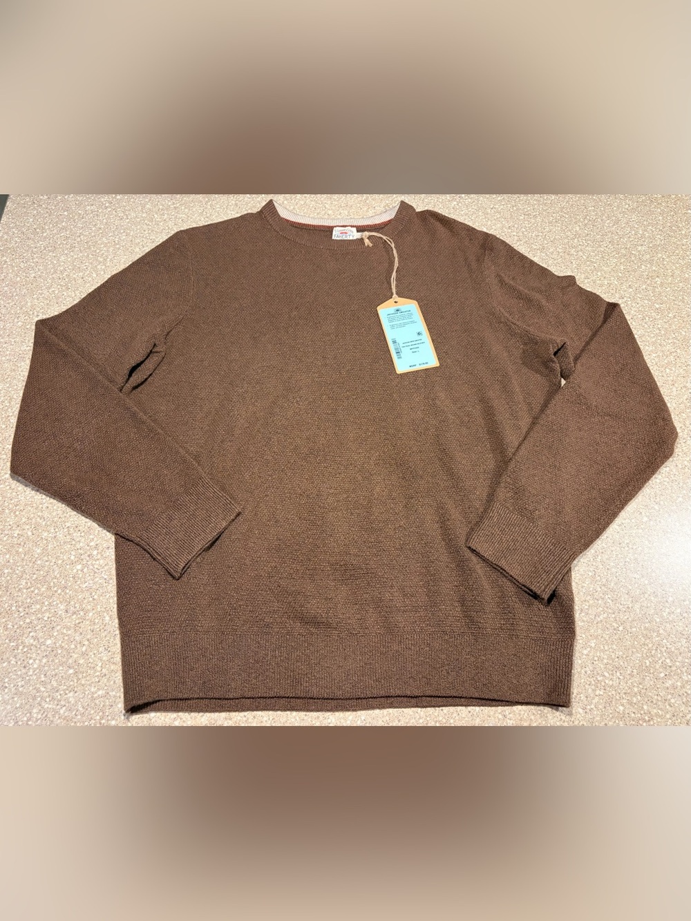 NWT Faherty Jackson Crew Pullover Sweater Trail Brown Heather Men's L/XL $178
